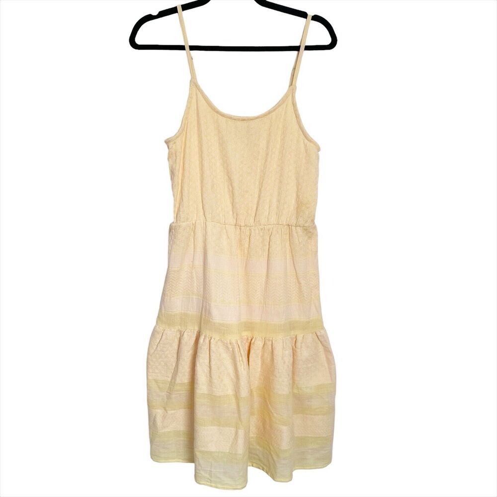 Summery Copenhagen Butter Yellow Woven Tiered A Line Dress Pink Cotton Small